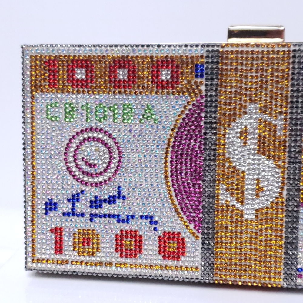 Money Bling Rhinestone Hard Case Clutch - Picture 13 of 15